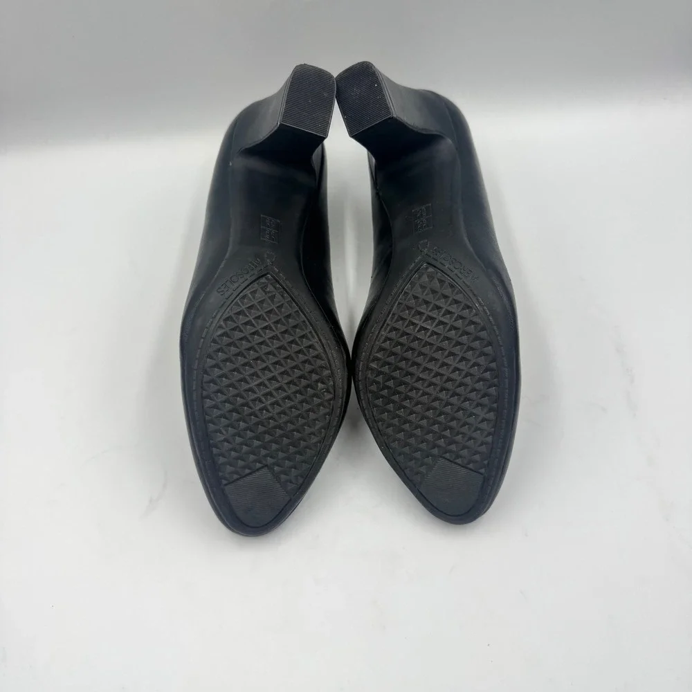Aerosoles Octagon Black Leather Block Heel Pumps Womens 8.5M Work Career Classic